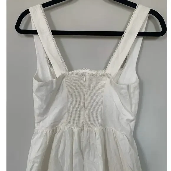 o.p.t Marina White Linen Midi Dress – Fitted Bodice w/ Lace Trim, Size 2 - Picture 6 of 10